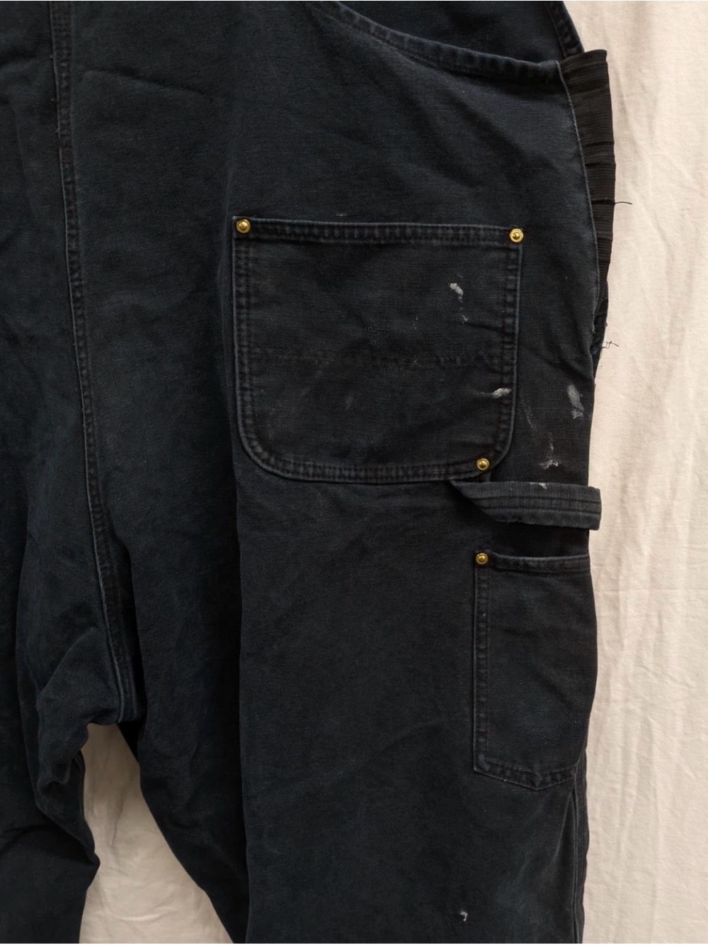 Carhartt Black Duck Bib Overalls | Men’s 50x34 Relaxed Fit | Black Work Worn - Picture 2 of 5